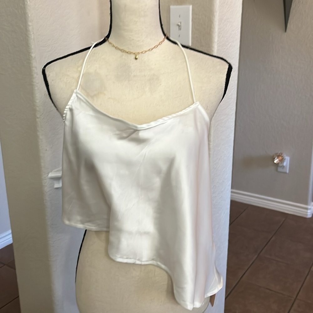 SHEIN BAE white silky satin scarf cami tank top Size L